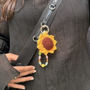 Premium Crochet Sunflower Bag Charm & Keychain - Handmade Accessory Gift
