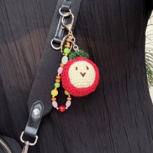 Novelty Crochet Tomato Head Bag Charm & Keychain - Cute Handmade Accessory