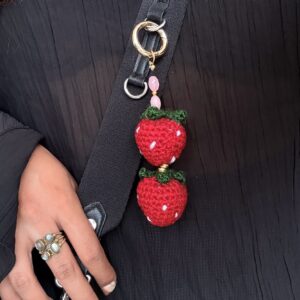 Sweet Crochet Strawberry Bag Charm & Keychain - Handmade Fruit Accessory