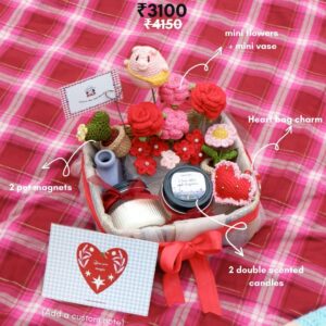 Lover gift basket ( Crochet flowers, Candles, Bag charm)